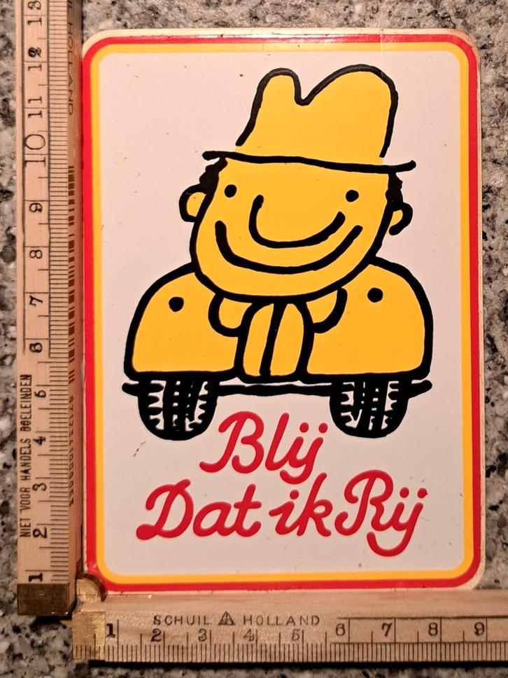Vintage sticker Blij dat ik rij propaganda anti file, Verzamelen, Stickers, Zo goed als nieuw, Overige typen, Ophalen of Verzenden