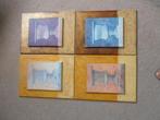 4 schilderijtjes met strakke print, Minder dan 50 cm, Ophalen of Verzenden, Zo goed als nieuw, Schilderij