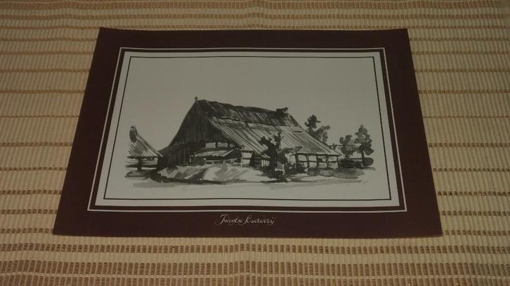 Vier prenten van boerderijen door Jan Gierveld, Antiek en Kunst, Kunst | Litho's en Zeefdrukken, Ophalen of Verzenden