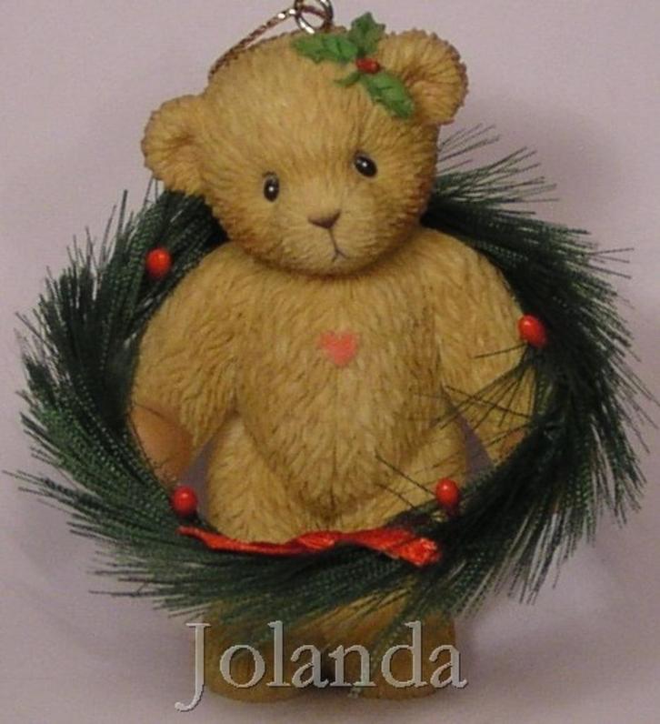Cherished Teddies Ornament Bear with Wreath, Verzamelen, Beren en Cherished Teddies, Zo goed als nieuw, Beeldje, Cherished Teddies