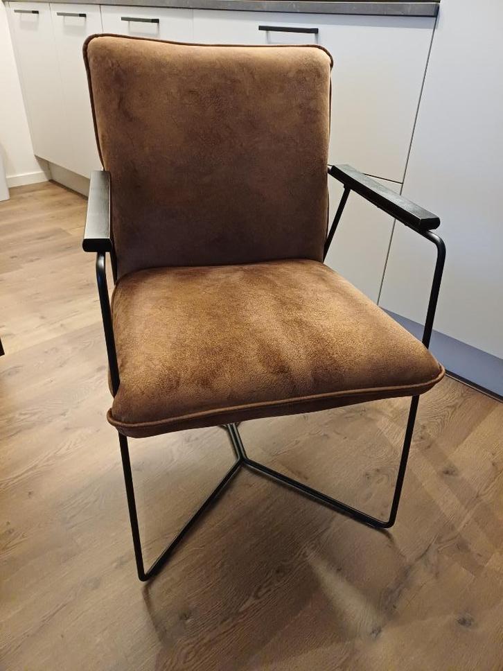Eetkamerstoelen, Huis en Inrichting, Stoelen, Zo goed als nieuw, Vijf, Zes of meer stoelen, Leer, Metaal, Stof, Bruin, Ophalen