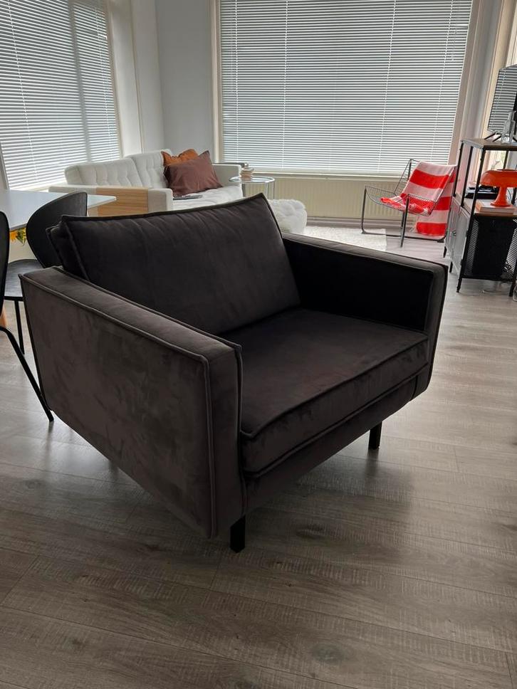 Bepure rodeo fauteuil velvet antraciet, Huis en Inrichting, Fauteuils, Zo goed als nieuw, Stof, 125 cm of meer, Minder dan 75 cm