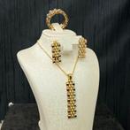 18 karaat gouden rolex set schakel oorbellen ketting ring, Ophalen of Verzenden, Zo goed als nieuw, Goud