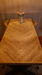 MangoHouten eettafel met stalen kruislings poten, Huis en Inrichting, Tafels | Eettafels, Ophalen, Eikenhout, 50 tot 100 cm, Zo goed als nieuw