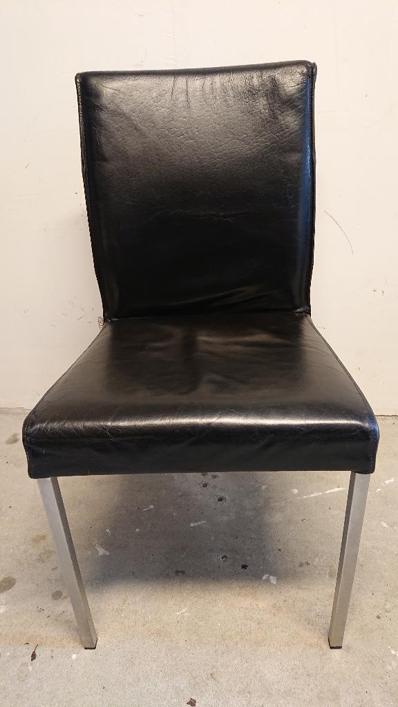 Eetkamerstoelen (4 stuks), Huis en Inrichting, Stoelen, Gebruikt, Vier, Leer, Metaal, Zwart, Ophalen