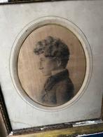 Antieke Franse pastel 19e eeuw bladgoud lijst schilderij, Antiek en Kunst, Ophalen of Verzenden