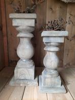 2 robuuste houten balustersters kandelaars kandelaar stoer, Huis en Inrichting, Woonaccessoires | Kandelaars en Kaarsen, Ophalen