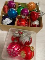 Antieke oude glazen kerstballen doosje vol - bonte kleurtjes, Ophalen of Verzenden, Gebruikt