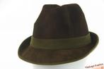 Vintage hoed Trilby heren vissershoed groen bruin leer 56,5, Ophalen of Verzenden, Gedragen, 57 cm (M, 7⅛ inch) of minder, Hoed