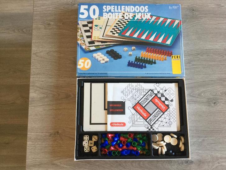 50 Spellendoos, Hobby en Vrije tijd, Gezelschapsspellen | Bordspellen, Zo goed als nieuw, Een of twee spelers, Drie of vier spelers