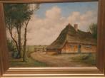 Gesigneerd schilderij Boerderij erf met Kippen, Antiek en Kunst, Ophalen of Verzenden
