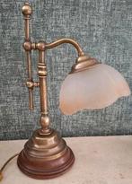 Art Deco/Nouveau Tafellamp - Messing, Hout & Glas, Verzenden