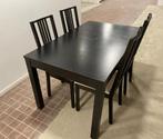 Zwarte eettafel (Bjursta) + 4 zwarte eettafelstoelen (Borje), Huis en Inrichting, 4 tot 6 stoelen, Gebruikt, Ophalen
