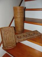 Rotan dienblad, vaas en theelichthouder, Huis en Inrichting, Ophalen of Verzenden, Gebruikt, Rechthoekig, Overige materialen