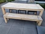 Houten tuintafel eettafel buiten 210 cm met bankje 180 cm, Ophalen, Gebruikt, Hout