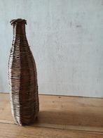 Vintage groene glazen fles met rotan bekleed, Ophalen of Verzenden
