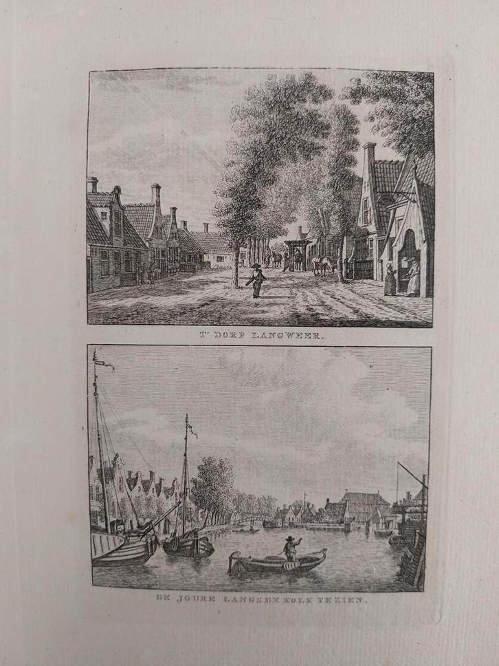 352-353 / Dorp Langweer en De Joure langs de kolk te zien, Antiek en Kunst, Kunst | Etsen en Gravures, Ophalen of Verzenden