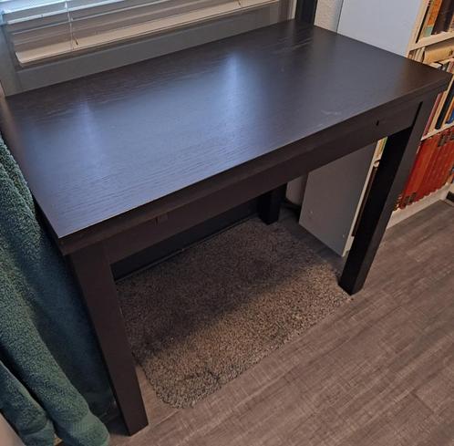 (Eet)tafel, uitschuifbaar, donker bruin/zwart, hout, Huis en Inrichting, Tafels | Salontafels, Gebruikt, 50 tot 75 cm, 50 tot 100 cm