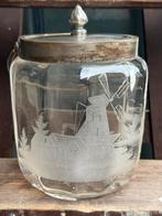 Antiek Glazen koekjespot  met Gravure, Ophalen of Verzenden