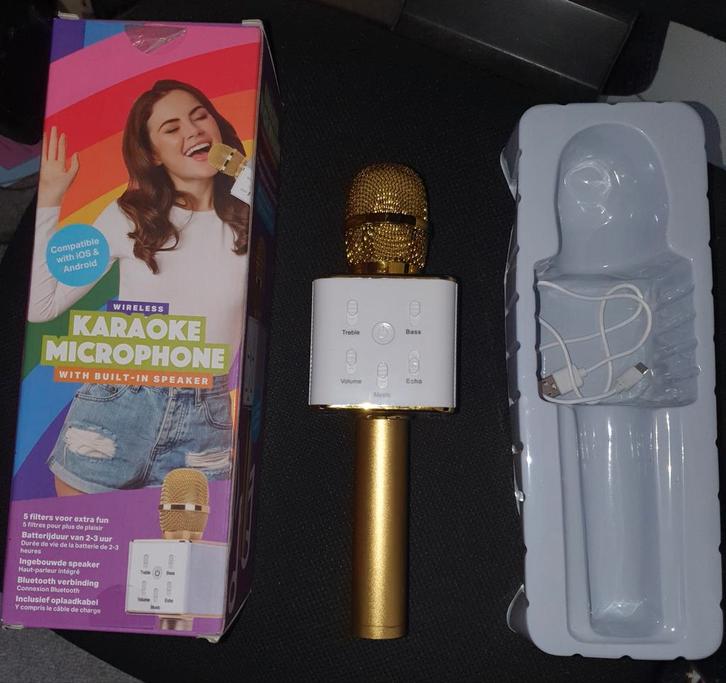 Karaoke microfoon Bluetooth, goudkleurig, Muziek en Instrumenten, Microfoons, Zo goed als nieuw, Zangmicrofoon, Draadloos, Ophalen of Verzenden