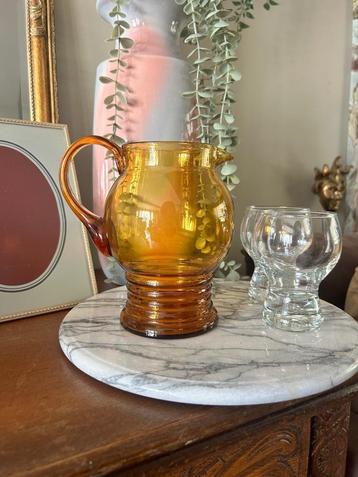 Waterkaraf art deco ribbel amber vintage beschikbaar voor biedingen