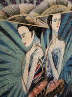 UNIEK GESIGNEERD AZIATISCH SCHILDERIJ OLIEVERF OP PANEEL., Antiek en Kunst, Kunst | Schilderijen | Klassiek, Ophalen of Verzenden