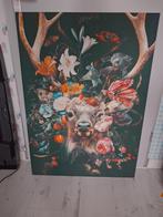 Canvas Schilderij - Eland met Bloemen, 50 tot 75 cm, Ophalen of Verzenden, Zo goed als nieuw, Schilderij