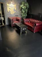 Authentieke Oxblood Red Chesterfield 2-zits bank & 1-zit, Ophalen, Oxblood red Chesterfield, 150 tot 200 cm, Tweepersoons