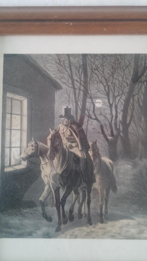 `Nachtwacht in de sneeuw, oude liho uit 1851., Antiek en Kunst, Kunst | Litho's en Zeefdrukken, Ophalen of Verzenden