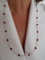 Antieke lange ketting opaline Murano kraal + Boheems granaat, Sieraden, Tassen en Uiterlijk, Verzenden, Overige materialen, Ketting