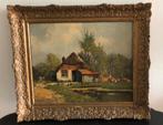 Boerenlandschap 40cm x 50cm van Th. Braskamp in oude lijst, Ophalen of Verzenden