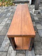 Houten tafel salontafel of tuintafel met roest ijzeren poten, Ophalen, Gebruikt, Rechthoekig, Hout