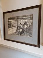 Houtskool tekening paard stal hoef mooi werk, Antiek en Kunst, Ophalen of Verzenden