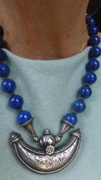 Etnisch Antiek Collier 925 Zilver Lapis Lazuli, Sieraden, Tassen en Uiterlijk, Antieke sieraden, Verzenden, Zilver, Ketting, Met edelsteen
