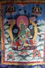 Antieke Tibetaanse Thangka met Groene Tara 78 X 126 cm., Ophalen of Verzenden