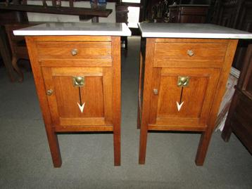 antiek art nouveau eiken set nachtkastjes marmer blad 350,00 beschikbaar voor biedingen