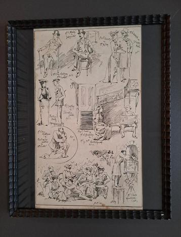 Pentekening toneelstuk , ca 1874 met Sir Charles Wyndham beschikbaar voor biedingen