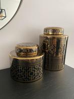 Prachtige set zwart/goud porseleinen potten/vazen, Huis en Inrichting, Woonaccessoires | Vazen, Minder dan 50 cm, Zo goed als nieuw