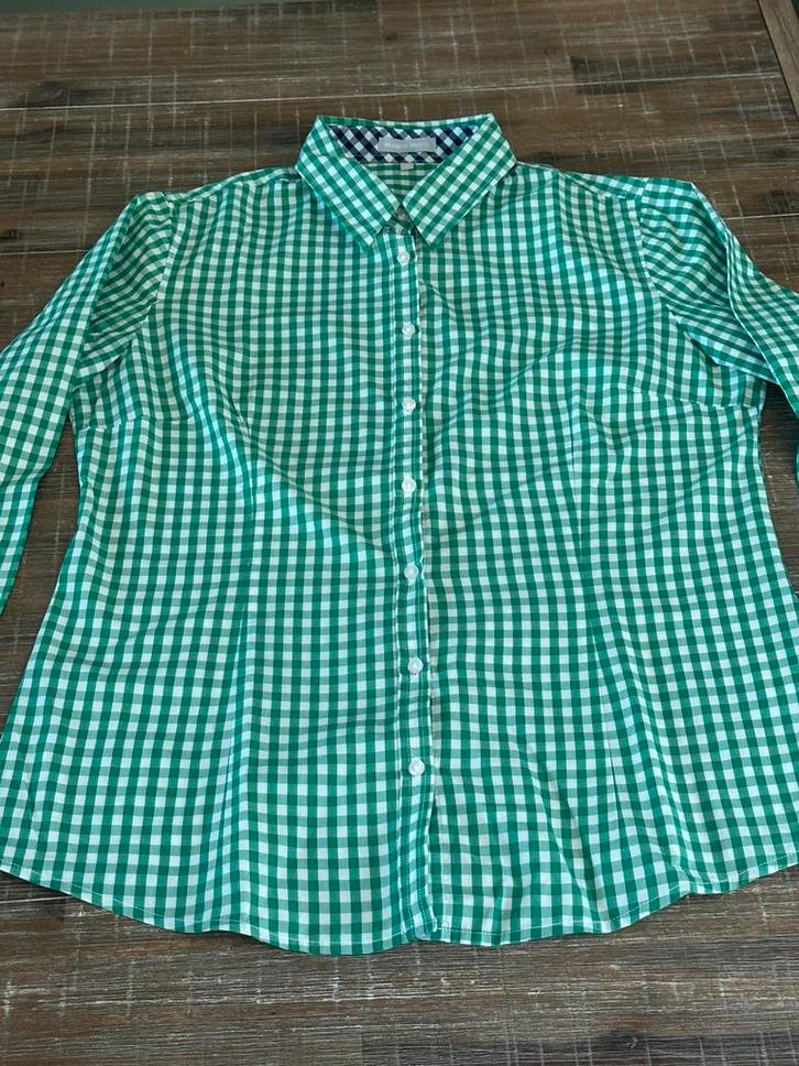 Groen/wit geblokte blouse maat 40 Marco Pecci, Kleding | Dames, Blouses en Tunieken, Zo goed als nieuw, Maat 38/40 (M), Groen