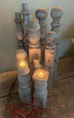 Landelijke oude houten ornamenten grijs, kaars kandelaar, Huis en Inrichting, Woonaccessoires | Kandelaars en Kaarsen, Ophalen