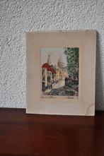 Oude Prent Parijs Montmartre 16,5 cm, Antiek en Kunst, Curiosa en Brocante, Ophalen of Verzenden
