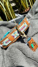 **Sale* Boho halsband cognac leer turquoise nappa gesp 30-36, Ophalen of Verzenden, Handgemaakt, Nieuw