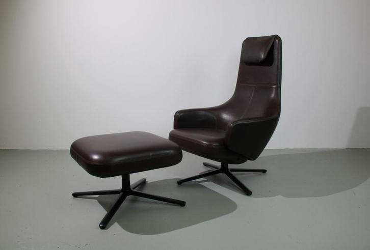 Vitra Repos fauteuil met ottoman, Chocolate bruin, Huis en Inrichting, Fauteuils, Zo goed als nieuw, Leer, 50 tot 75 cm, 75 tot 100 cm