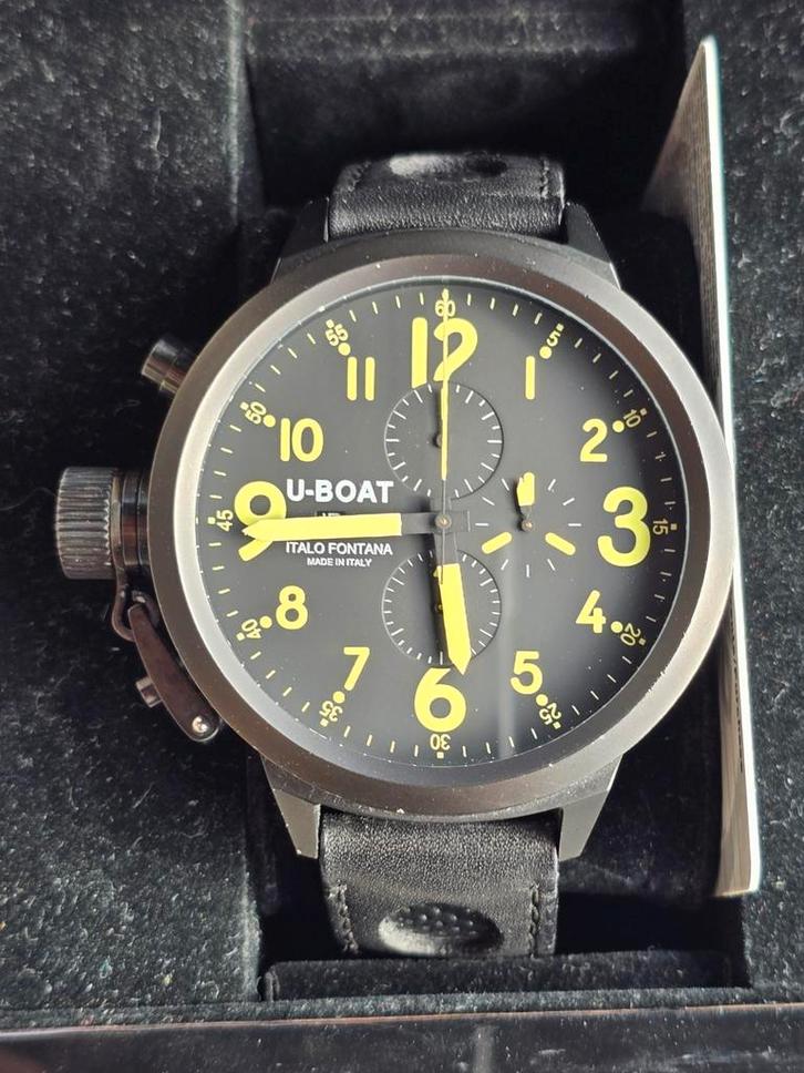 U-Boat Flightdeck 55mm PVD zwart geel ETA7750, Sieraden, Tassen en Uiterlijk, Horloges | Heren, Gebruikt, Polshorloge, Overige merken