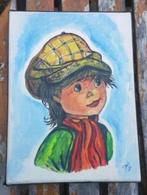 Olieverf op doek jaren 70 stijl schilderij "grote ogen" gesi, Antiek en Kunst, Kunst | Schilderijen | Klassiek, Ophalen
