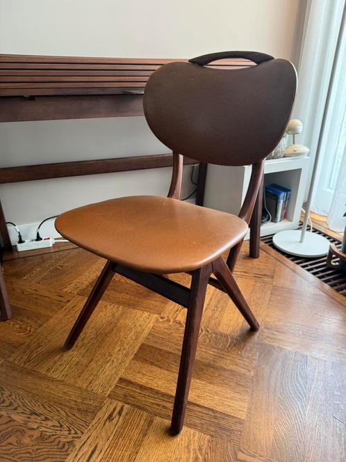 Vintage Awa Teeffelen stoel – met originele Awa-sticker, Huis en Inrichting, Stoelen, Gebruikt, Eén, Hout, Leer, Bruin, Ophalen of Verzenden