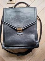 Vintage Zwarte Leren Schoudertas, Computers en Software, Laptoptassen, Ophalen of Verzenden, 17 inch of meer, Aktetas