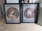 Schilderijen glasschilderijen met lijst mucha, Huis en Inrichting, Ophalen, Zo goed als nieuw, Schilderij, 100 tot 125 cm