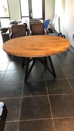 Ronde eiken houten tafel met stalen poot 1.50 rond, Huis en Inrichting, Tafels | Eettafels, Ophalen, Gebruikt, Vijf personen of meer