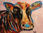 Olieverfschilderij kleurrijke koe, Minder dan 50 cm, Nieuw, Ophalen of Verzenden, Schilderij